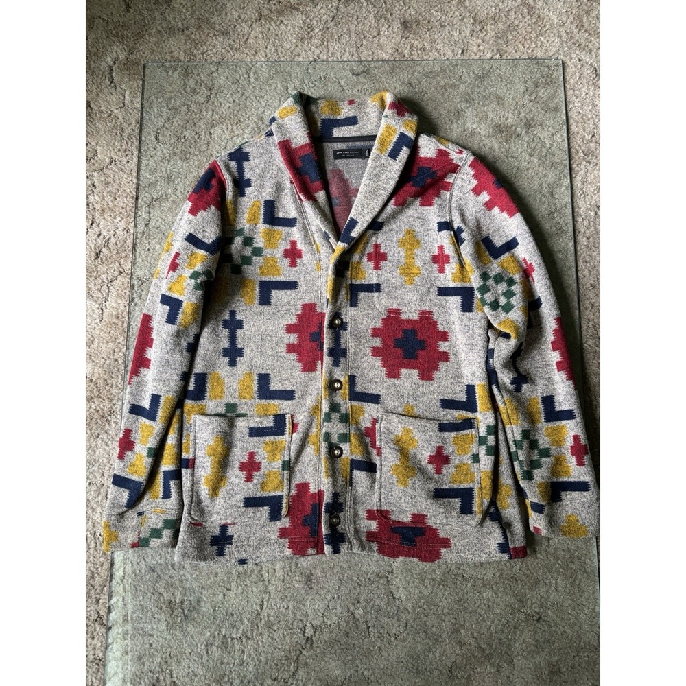 Junk Food Clothing Cardigan Mens Large Southwest Aztec Print Fleece Jacket